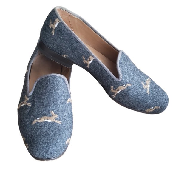 J. Crew /Stubbs & Wootton Gray Collab Classic Flannel Loafers Rabbit /Hare W(6) - Picture 3 of 13